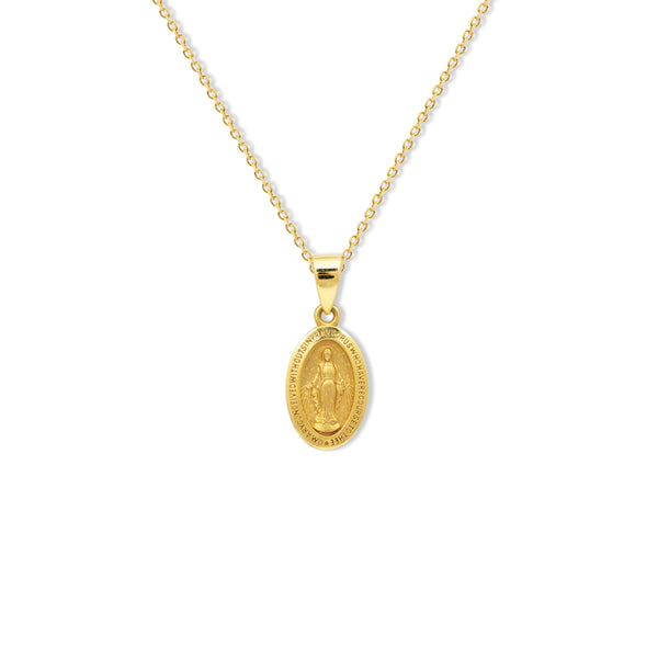 MARY MIRACULOUS MEDAL PENDANT WITH CHAIN IN 18K YELLOW GOLD