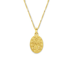 MARY MIRACULOUS MEDAL PENDANT WITH CHAIN IN 18K YELLOW GOLD