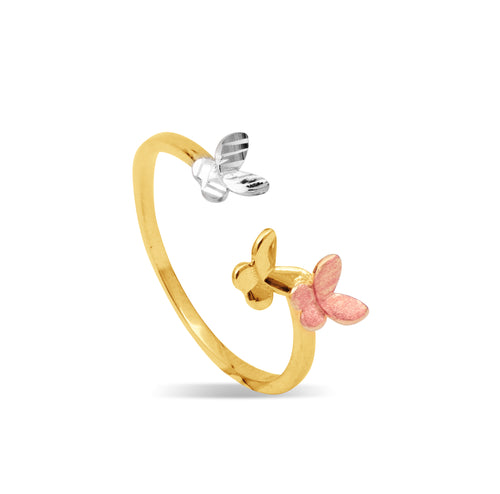 TRI-COLOR BUTTERFLY LADIES RING IN 18K GOLD