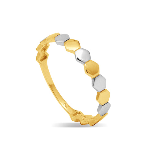 TWO-TONE HONEYCOMB HEXAGON LADIES RING IN 18K GOLD
