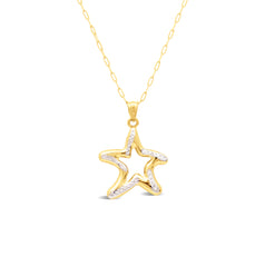 TWO-TONE STAR PENDANT WITH OVAL CHAIN IN 18K GOLD