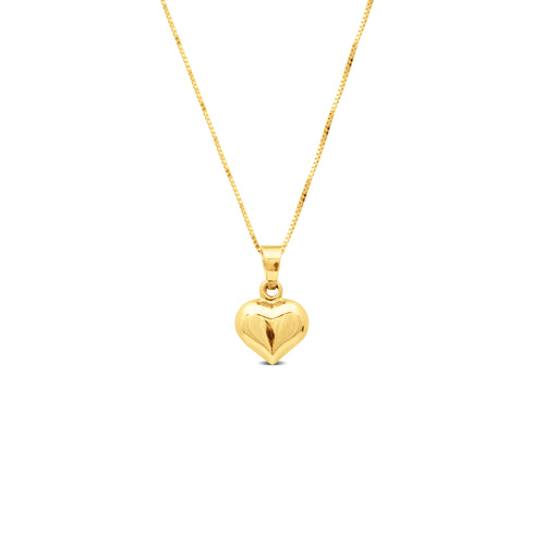 HEART PENDANT WITH FINE BOX CHAIN IN 18K YELLOW GOLD