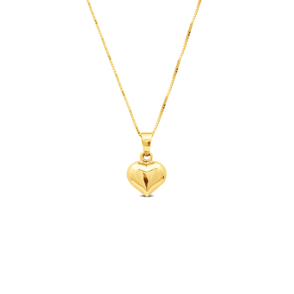 HEART PENDANT WITH FINE BOX CHAIN IN 18K YELLOW GOLD