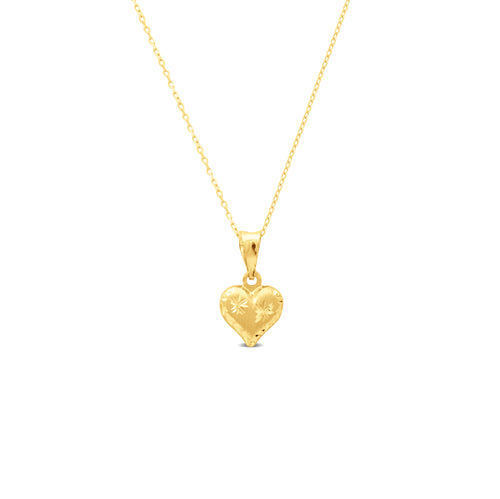 TEXTURED HEART PENDANT WITH FINE CABLE CHAIN IN 18K YELLOW GOLD
