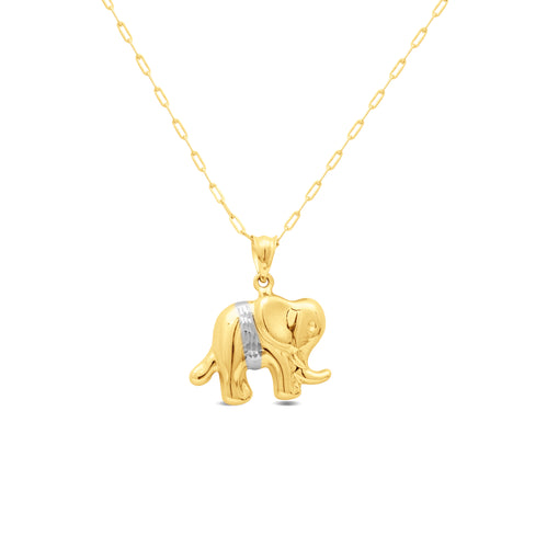 TWO-TONE ELEPHANT PENDANT WITH PAPER CLIP CHAIN IN 18K