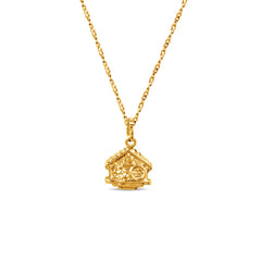 HOUSE PENDANT WITH BARB CHAIN IN 14K YELLOW GOLD