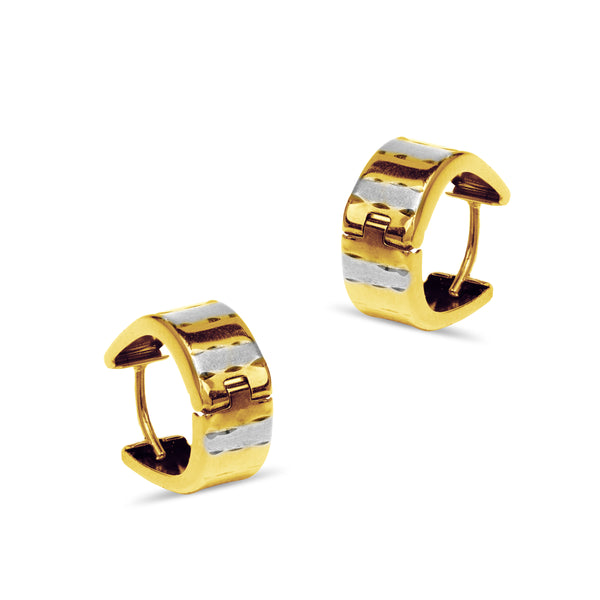 TWO-TONE CREOLLA WITH CUT DESIGN IN 14K YELLOW GOLD