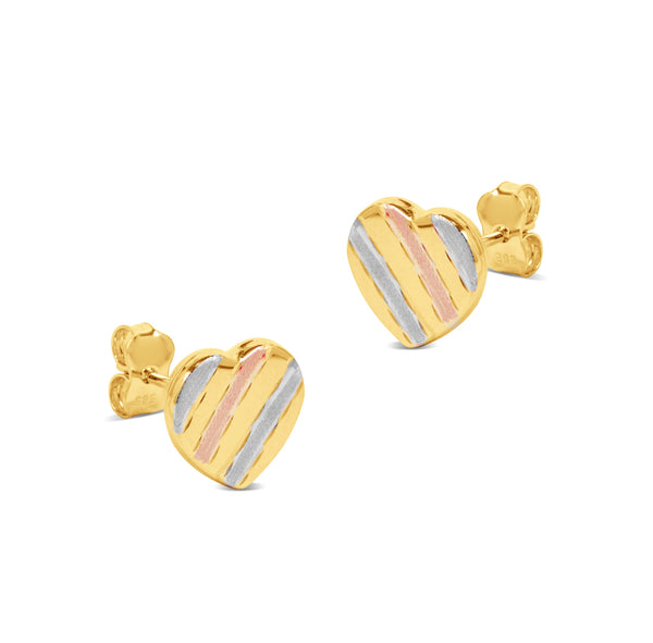 TRI-COLOR HEART EARRINGS IN 14K YELLOW GOLD