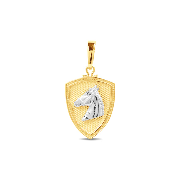 TWO-TONE HORSE EMBLEM PENDANT IN 18K YELLOW GOLD