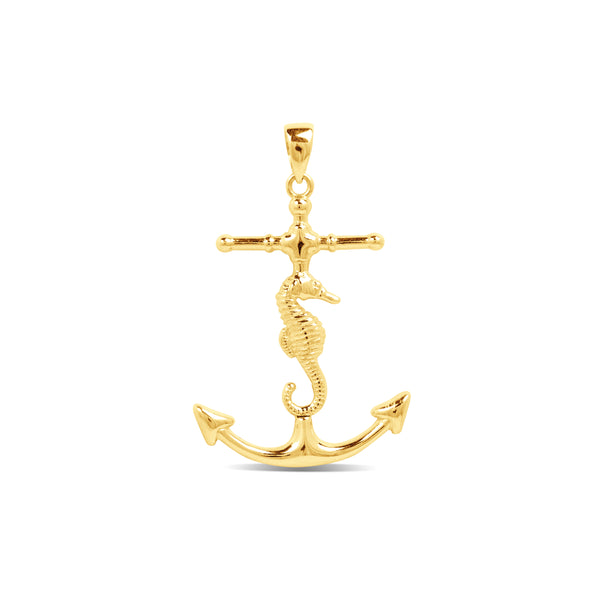 ANCHOR AND SEA HORSE PENDANT IN 18K YELLOW GOLD