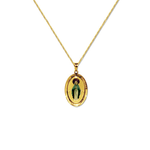 MARY MIRACULOUS IMAGE MEDAL WITH FOXTAIL CHAIN IN 18K YELLOW GOLD