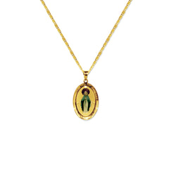 MARY MIRACULOUS IMAGE MEDAL WITH FLAT GUCCI CHAIN IN 18K YELLOW GOLD