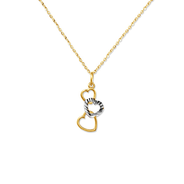 TWO-TONE HEARTS PENDANT WITH CABLE CHAIN IN 18K YELLOW GOLD