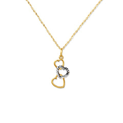 TWO-TONE HEARTS PENDANT WITH CABLE CHAIN IN 18K YELLOW GOLD