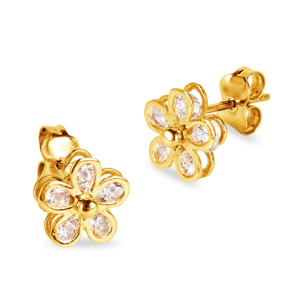 FLOWER EARRINGS WITH CUBIC ZIRCONIAN IN 18K YELLOW GOLD