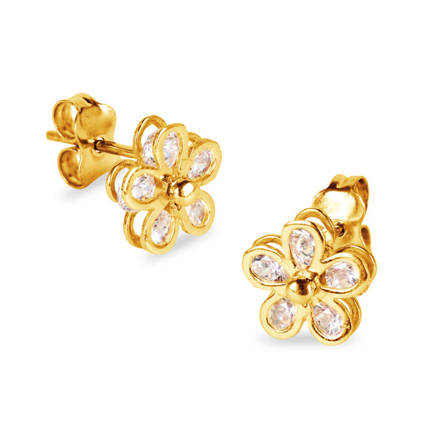 FLOWER EARRINGS WITH CUBIC ZIRCONIAN IN 18K YELLOW GOLD