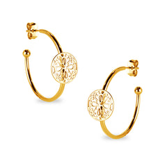 HOOK EARRING WITH ROUND FILIGREE IN 18K YELLOW GOLD