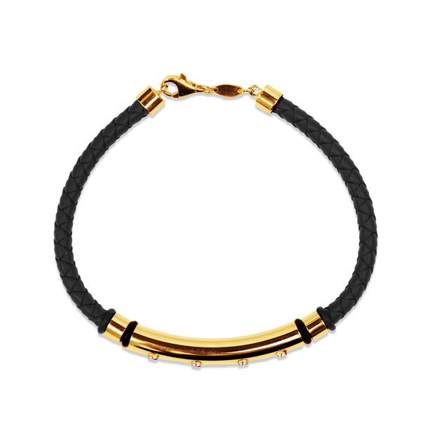RUBBER BRACELET WITH GOLD LINKS IN 18K YELLOW GOLD