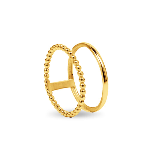 DOUBLE RING WITH BEADS IN 18K YELLOW GOLD