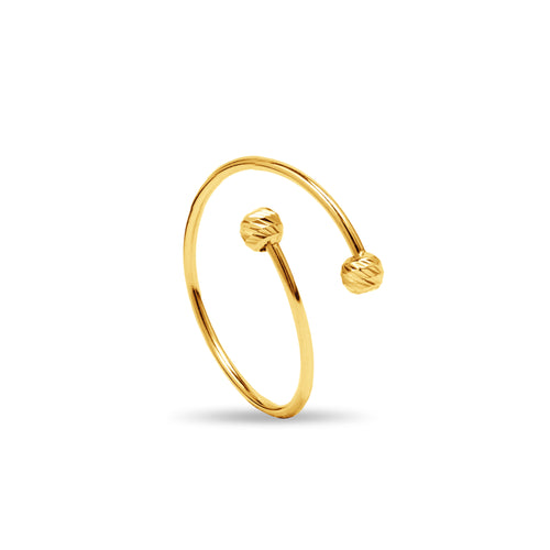 OPEN ARM WITH TEXTURED BALL RING IN 18K YELLOW GOLD