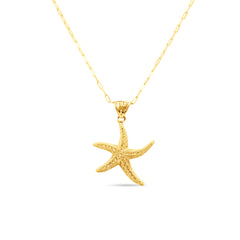 STARFISH PENDANT WITH PAPERCLIP CHAIN IN 18K YELLOW GOLD