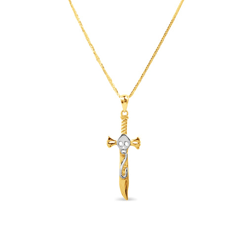 SWORD SKULL PENDANT WITH FOXTAIL CHAIN IN 18K YELLOW GOLD