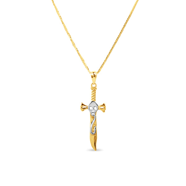 SWORD SKULL PENDANT WITH FOXTAIL CHAIN IN 18K YELLOW GOLD