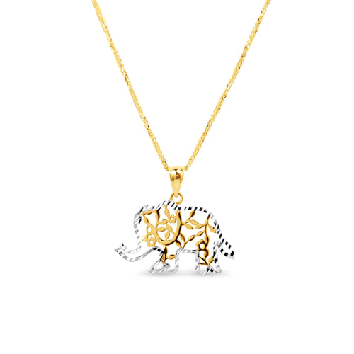 TWO-TONE ELEPHANT PENDANT WITH FOXTAIL CHAIN IN 18K GOLD