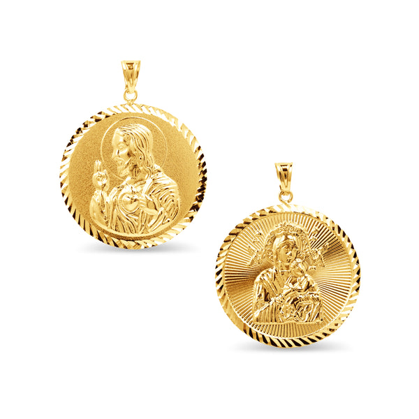 PERPETUAL HELP & SACRED HEART MEDAL IN 18K YELLOW GOLD (30mm)