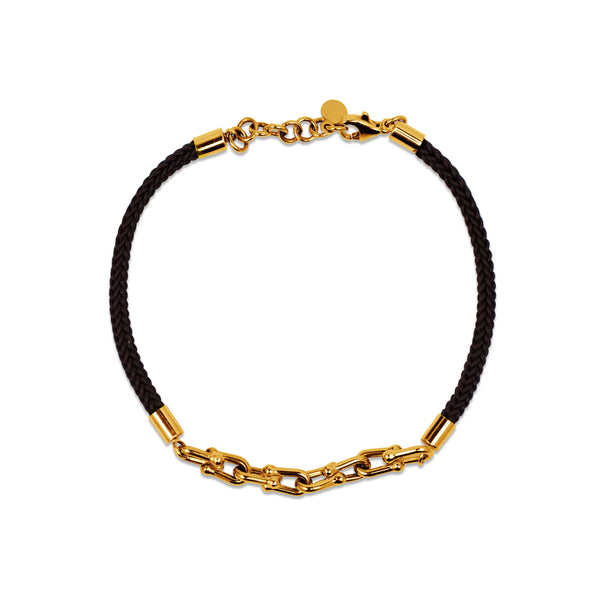 RUBBER BRACELET WITH HARDWARE IN 18K YELLOW GOLD