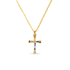 TWO-TONE CRUSIFIX PENDANT WITH ROPE CHAIN IN 18K GOLD