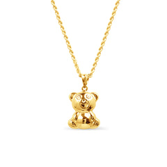 TEDDY BEAR PENDANT WITH ROPE CHAIN IN 18K YELLOW GOLD