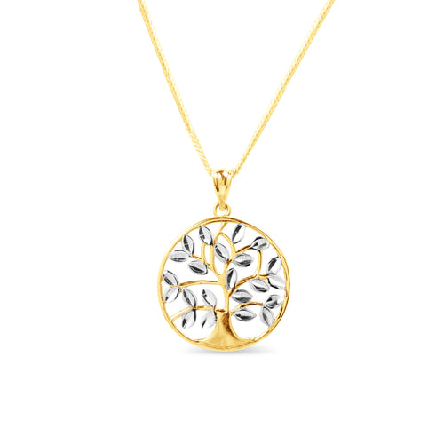TWO-TONE TREE OF LIFE NECKLACE PENDANT IN 18K GOLD