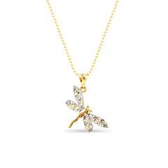 TWO-TONE DRAGONFLY PENDANT WITH BEADS CHAIN IN 18K GOLD
