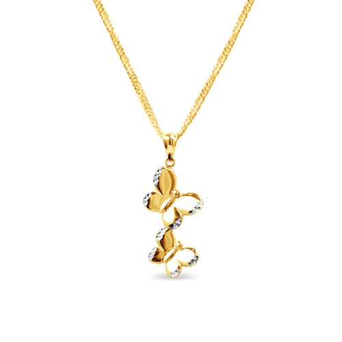 TWO-TONE BUTTERFLY PENDANT WITH BARB CHAIN IN 18K GOLD