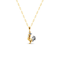 TWO-TONE ROOSTER PENDANT WITH PAPER CLIP CHAIN IN 18K GOLD