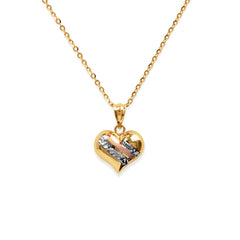TRI-COLOR HEART PENDANT WITH CABLE CHAIN IN 18K GOLD