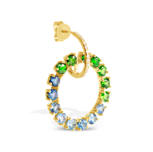 COLORED STONE SET EARRING AND NECKLACE IN 14K GOLD