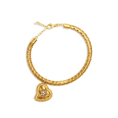 OPEN BANGLE WITH HEART CHARM IN 14K YELLOW GOLD