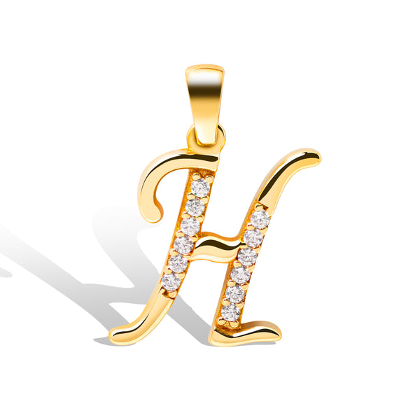 LETTER "H" PENDANT WITH CUBIC ZIRCONIAN IN 18K YELLOW GOLD