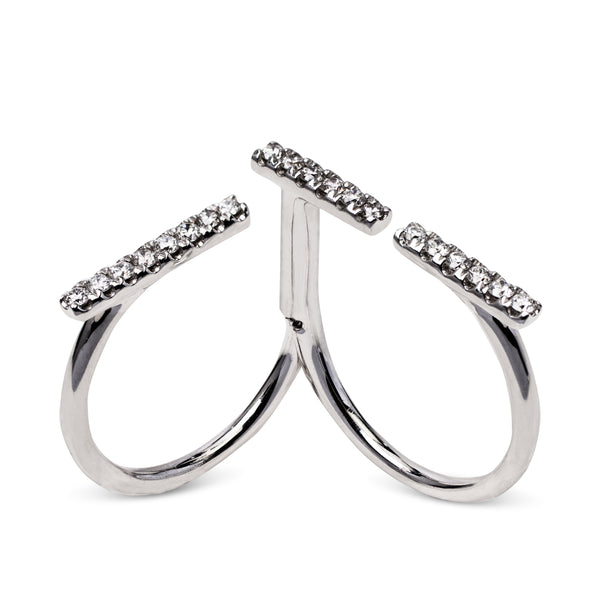 DOUBLE FINGER DIAMOND RING IN 14K WHITE GOLD