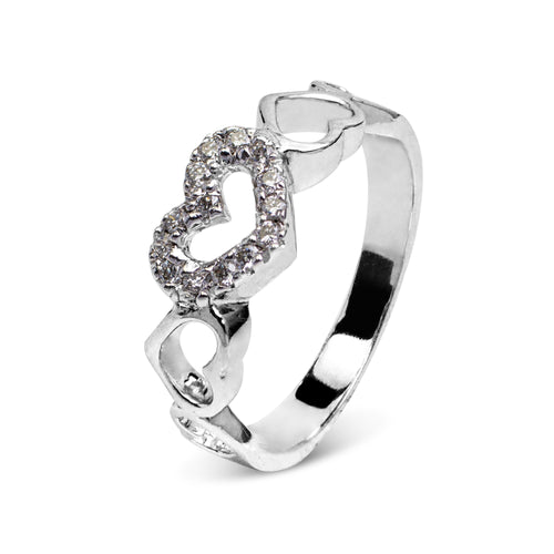 HEART RING WITH DIAMONDS IN 14K WHITE GOLD