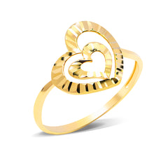 TEXTURED HEART LADIES RING IN 18K YELLOW GOLD