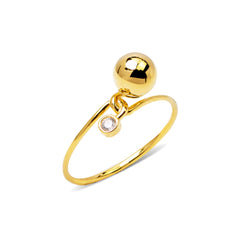 LADIES RING BALL WITH CUBIC ZIRCONIA IN 18K YELLOW GOLD