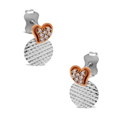 TWO-TONE HEART AND ROUND DIAMOND CUT EARRING WITH CUBIC ZIRCONIAN IN 14K GOLD