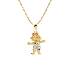 LITTLE GIRL PENDANT WITH BEADS CHAIN IN 14K GOLD