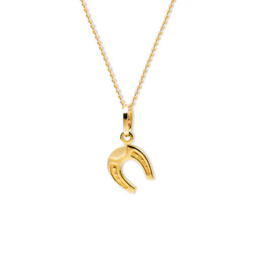 HORSE SHOE PENDANT WITH BEADS CHAIN IN 14K YELLOW GOLD