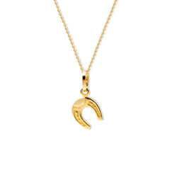 HORSE SHOE PENDANT WITH BEADS CHAIN IN 14K YELLOW GOLD