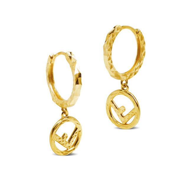 TEXTURED CREOLLA EARRINGS WITH CHARMS IN 14K YELLOW GOLD