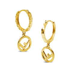 TEXTURED CREOLLA EARRINGS WITH CHARMS IN 14K YELLOW GOLD